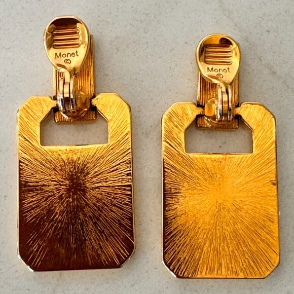 Vintage 1980's Monet Gold Drop Clip-On Earrings - Picture 3 of 4